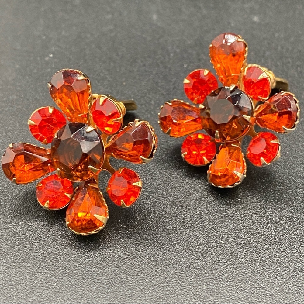 1950s Canary Orange Floral Clip On Earrings